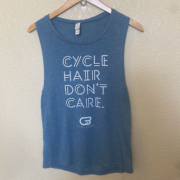 Women’s Athletic Tank Top Cycle Hair Don’t Care Cyclebar Blue Size Small - Picture 1 of 5